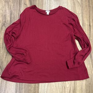 Ava & Viv Tee Shirt Top Women's 1X Cranberry Ribbed Knit Long Sleeveโ Poly Blend